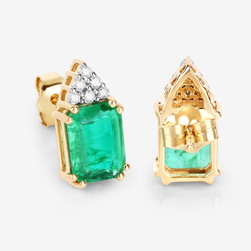 2.87 Carat Genuine Ethiopian Emerald and White Diamond Earrings