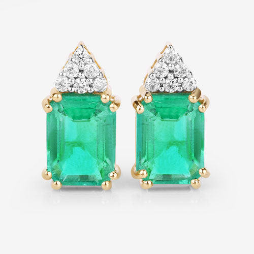2.87 Carat Genuine Ethiopian Emerald and White Diamond Earrings