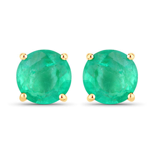 Boucles d'oreilles en or jaune 10K avec émeraudes zambiennes véritables de 0,72 carat