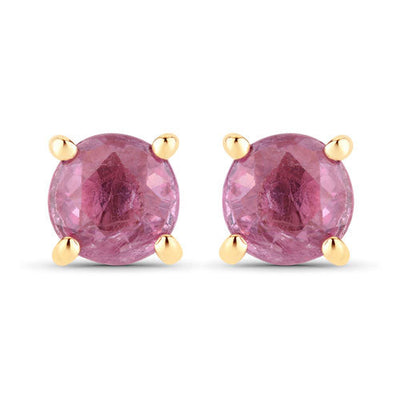 Pendientes de zafiro rosa genuino de 1.30 quilates en oro amarillo de 10 quilates
