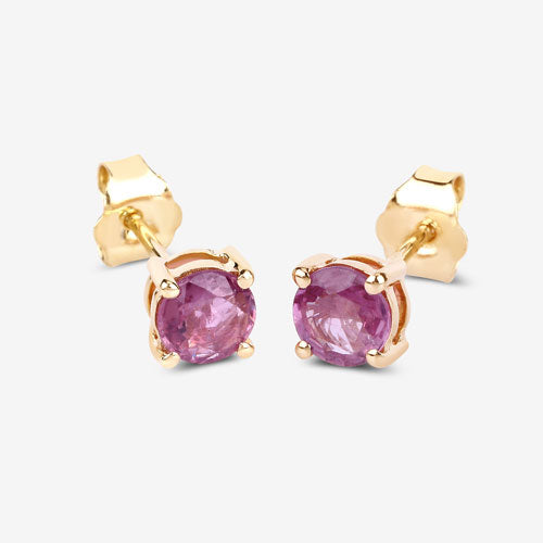 Boucles d'oreilles en or jaune 10K avec saphirs roses véritables de 1,30 carat