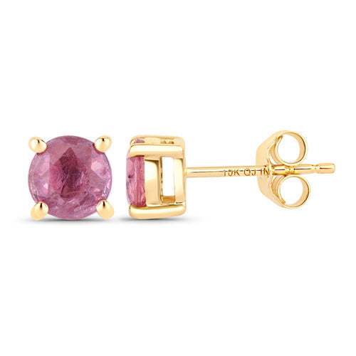 Boucles d'oreilles en or jaune 10K avec saphirs roses véritables de 1,30 carat