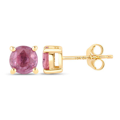 Pendientes de zafiro rosa genuino de 1.30 quilates en oro amarillo de 10 quilates