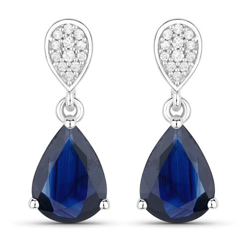 2.76 Carat Genuine Blue Sapphire and White Diamond Earrings