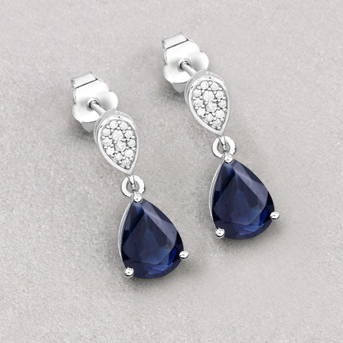 2.76 Carat Genuine Blue Sapphire and White Diamond Earrings
