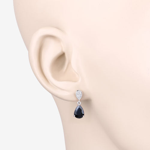 2.76 Carat Genuine Blue Sapphire and White Diamond Earrings