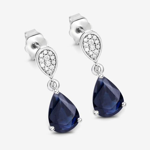 2.76 Carat Genuine Blue Sapphire and White Diamond Earrings