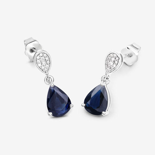 2.76 Carat Genuine Blue Sapphire and White Diamond Earrings