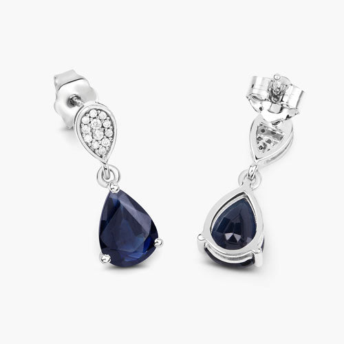2.76 Carat Genuine Blue Sapphire and White Diamond Earrings