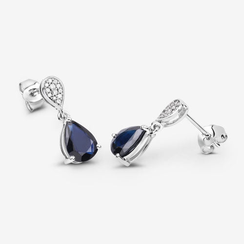 2.76 Carat Genuine Blue Sapphire and White Diamond Earrings