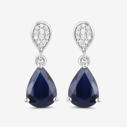 2.76 Carat Genuine Blue Sapphire and White Diamond Earrings