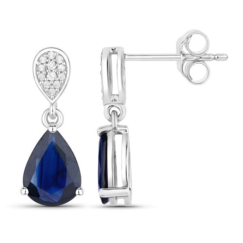 2.76 Carat Genuine Blue Sapphire and White Diamond Earrings