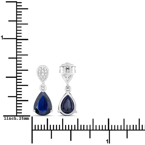 2.76 Carat Genuine Blue Sapphire and White Diamond Earrings