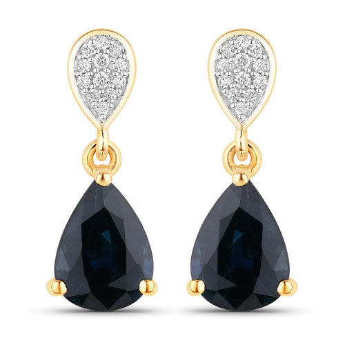 2.76 Carat Genuine Blue Sapphire and Diamond 10K Yellow Gold Earrings