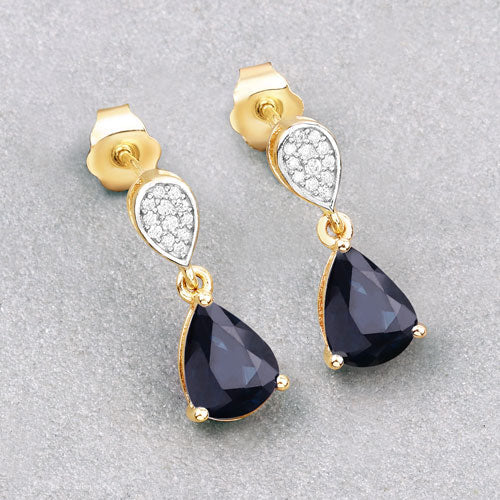 2.76 Carat Genuine Blue Sapphire and Diamond 10K Yellow Gold Earrings