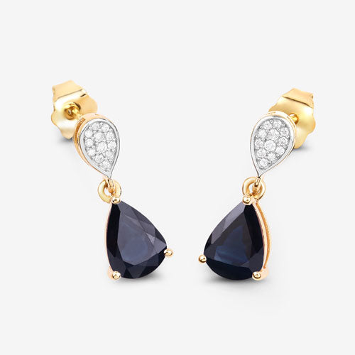 2.76 Carat Genuine Blue Sapphire and Diamond 10K Yellow Gold Earrings