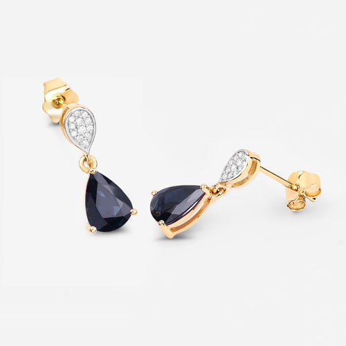 2.76 Carat Genuine Blue Sapphire and Diamond 10K Yellow Gold Earrings