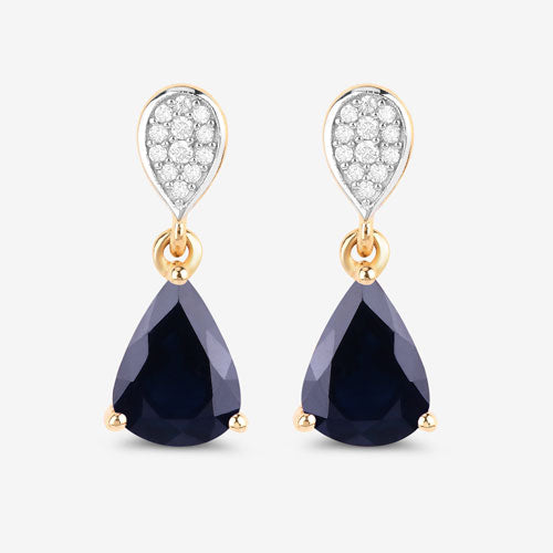 2.76 Carat Genuine Blue Sapphire and Diamond 10K Yellow Gold Earrings