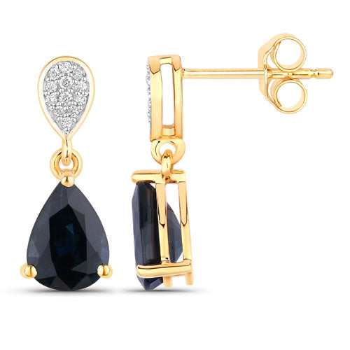 2.76 Carat Genuine Blue Sapphire and Diamond 10K Yellow Gold Earrings