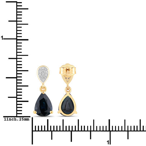 2.76 Carat Genuine Blue Sapphire and Diamond 10K Yellow Gold Earrings