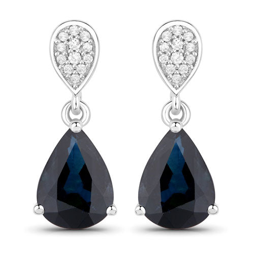 Boucles d'oreilles en saphir bleu et diamant de 2,76 carats en or blanc 14K