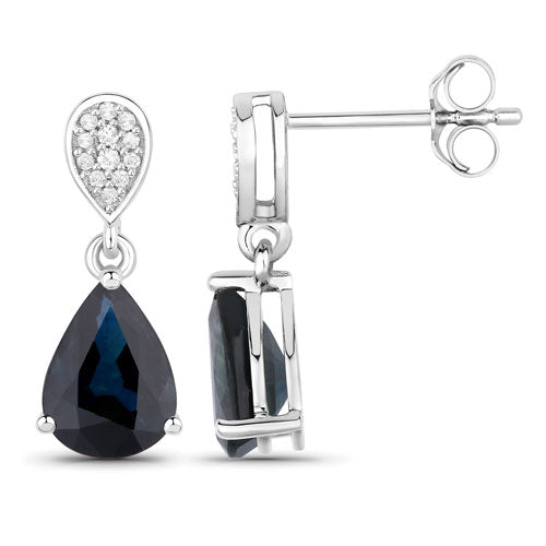 Boucles d'oreilles en saphir bleu et diamant de 2,76 carats en or blanc 14K