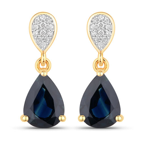 2.76 Carat Genuine Blue Sapphire and Diamond 14K Gold Earrings