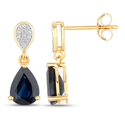 2.76 Carat Genuine Blue Sapphire and Diamond 14K Gold Earrings