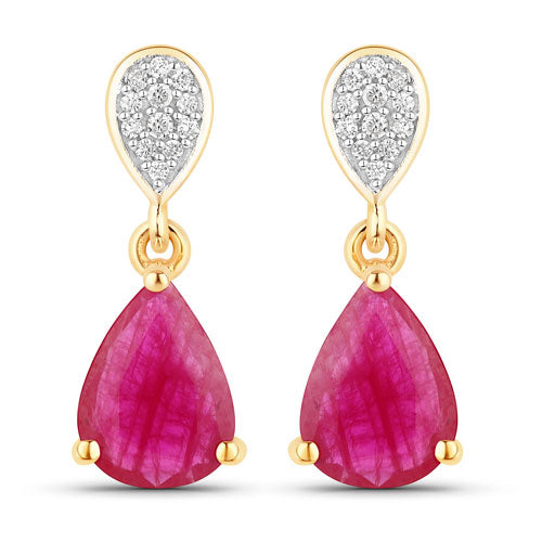 Pendientes de Rubí y Diamante de 2.46 Quilates en Oro Amarillo de 10K
