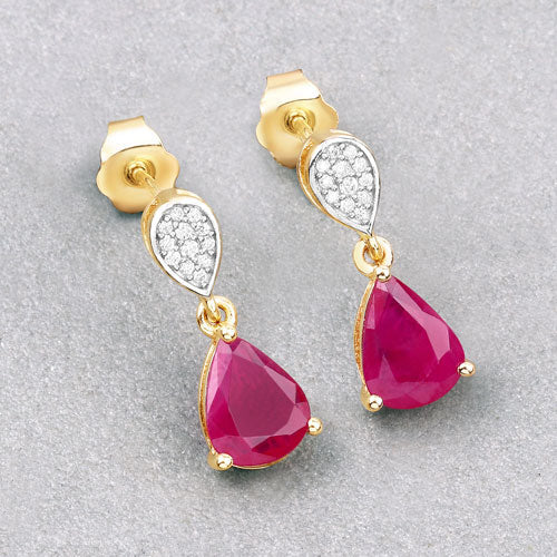 Pendientes de Rubí y Diamante de 2.46 Quilates en Oro Amarillo de 10K