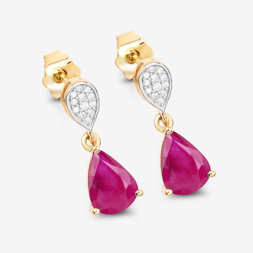 Pendientes de Rubí y Diamante de 2.46 Quilates en Oro Amarillo de 10K