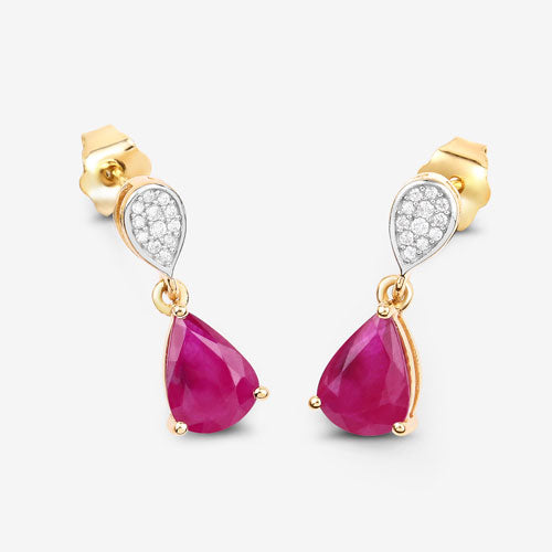 Pendientes de Rubí y Diamante de 2.46 Quilates en Oro Amarillo de 10K
