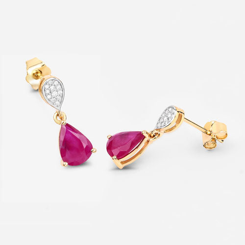 Pendientes de Rubí y Diamante de 2.46 Quilates en Oro Amarillo de 10K