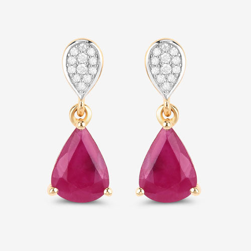 Pendientes de Rubí y Diamante de 2.46 Quilates en Oro Amarillo de 10K