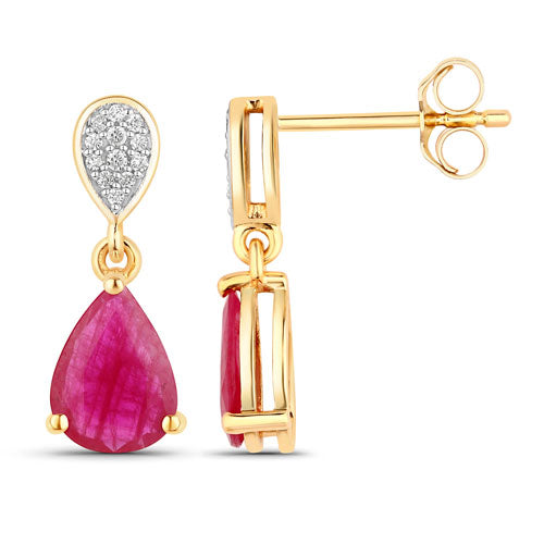 Pendientes de Rubí y Diamante de 2.46 Quilates en Oro Amarillo de 10K