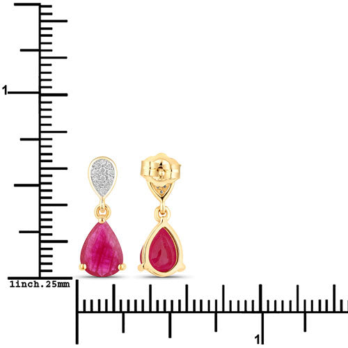 Pendientes de Rubí y Diamante de 2.46 Quilates en Oro Amarillo de 10K