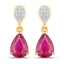2.46 Carat Genuine Ruby and White Diamond 14K Yellow Gold Earrings