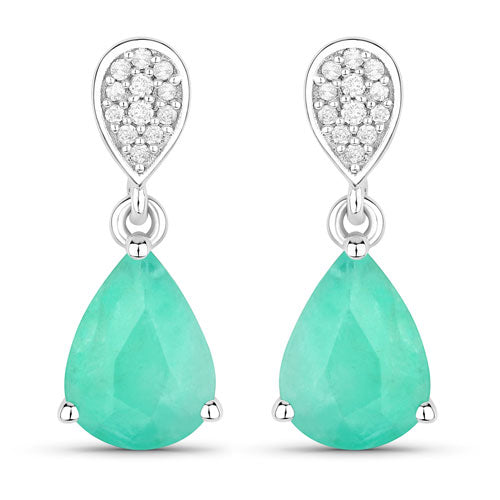 Boucles d'oreilles en or blanc 10K avec émeraude zambienne et diamants de 2,28 carats
