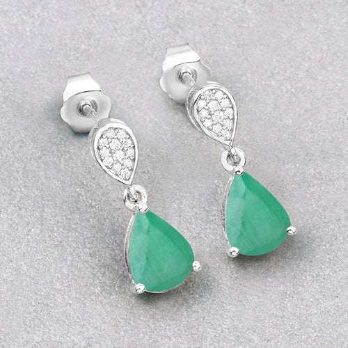 Boucles d'oreilles en or blanc 10K avec émeraude zambienne et diamants de 2,28 carats
