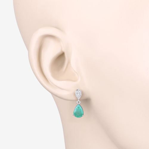Boucles d'oreilles en or blanc 10K avec émeraude zambienne et diamants de 2,28 carats