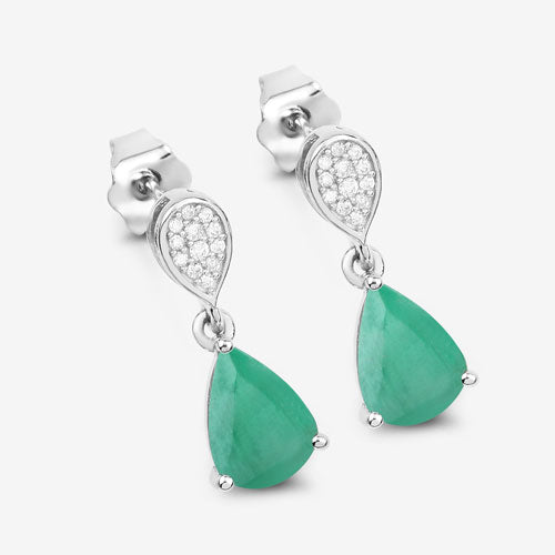 Boucles d'oreilles en or blanc 10K avec émeraude zambienne et diamants de 2,28 carats