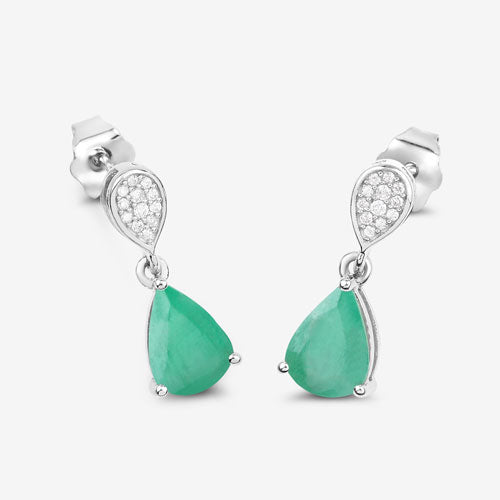 Boucles d'oreilles en or blanc 10K avec émeraude zambienne et diamants de 2,28 carats