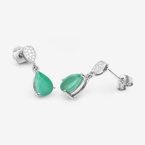 Boucles d'oreilles en or blanc 10K avec émeraude zambienne et diamants de 2,28 carats
