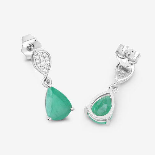 Boucles d'oreilles en or blanc 10K avec émeraude zambienne et diamants de 2,28 carats