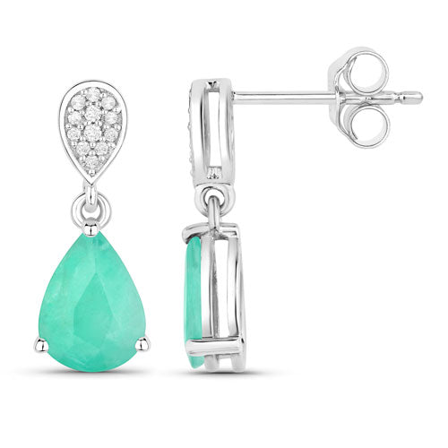 Boucles d'oreilles en or blanc 10K avec émeraude zambienne et diamants de 2,28 carats