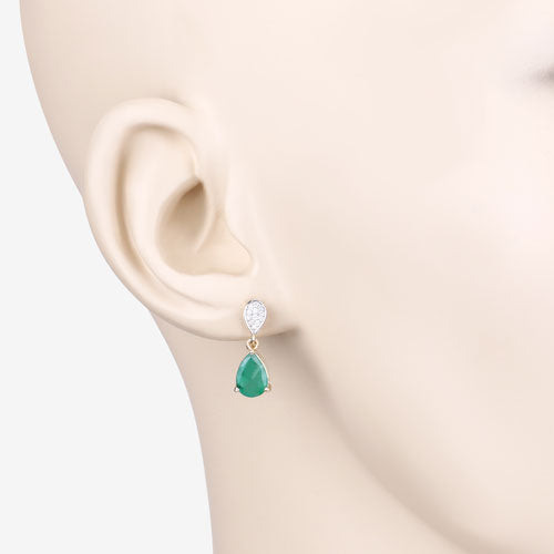 2.28 Carat Genuine Zambian Emerald and Diamond 10K Yellow Gold Earrings