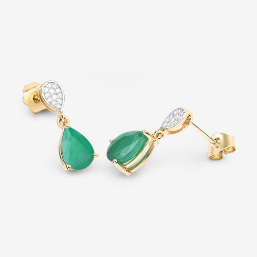2.28 Carat Genuine Zambian Emerald and Diamond 10K Yellow Gold Earrings
