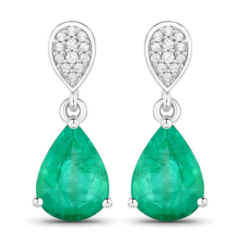 Pendientes de Esmeralda Zambiana y Diamante de 2.28 Quilates en Oro Blanco de 14K
