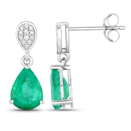 Pendientes de Esmeralda Zambiana y Diamante de 2.28 Quilates en Oro Blanco de 14K