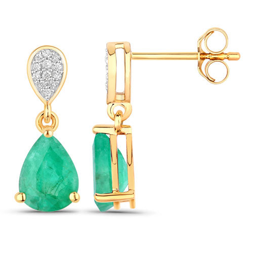 Boucles d'oreilles en or jaune 14K avec émeraudes et diamants zambiens de 2,28 carats